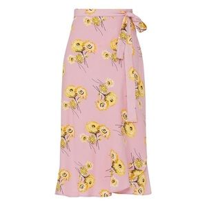 Madewell Floral  Midi Skirt Size 0 Wrap Style Dutch Dandelions Pink Yellow